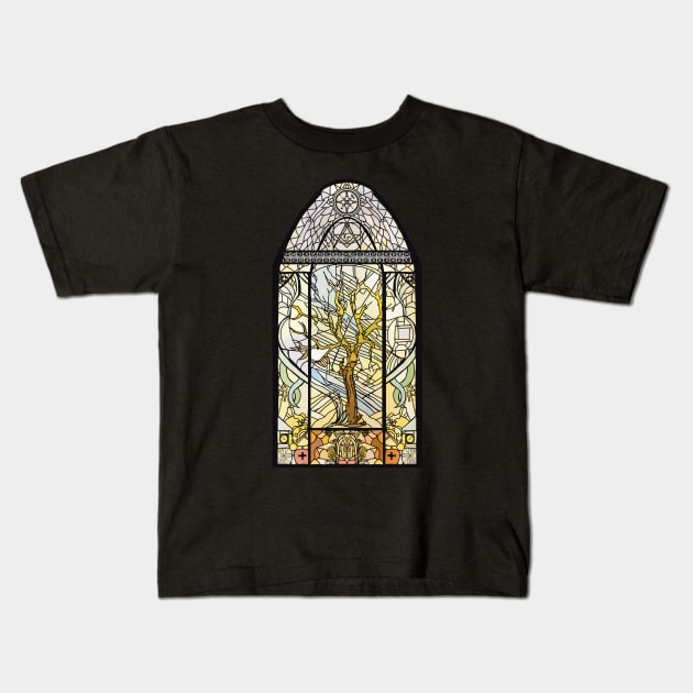 Spring starts the tree stained glass Kids T-Shirt by Shadowsantos